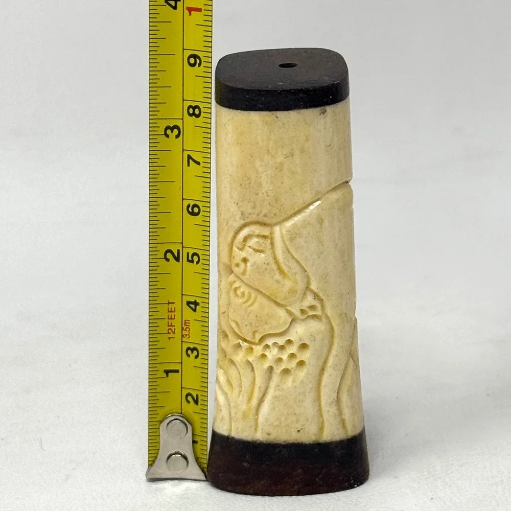 Bone Carved Salt Pepper Shaker Set Rhino Water Buffalo Wood  3